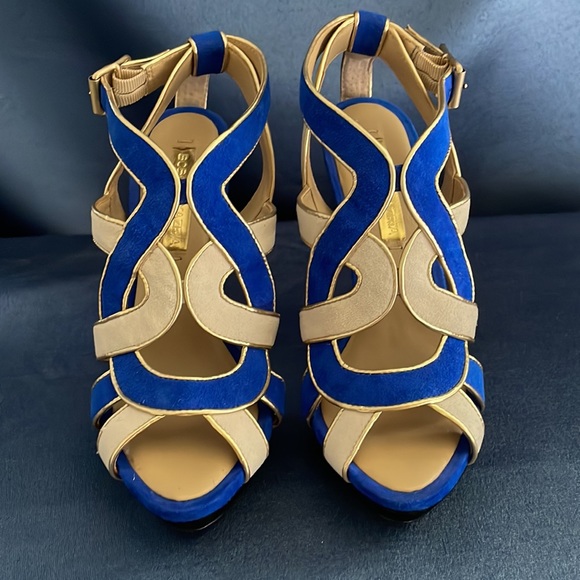 BCBG Max Azria blue and gold heels - Picture 2 of 4